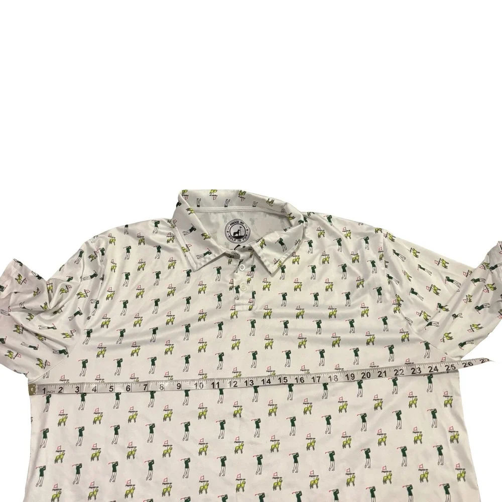 Proud 90 Mens XL Golf‎ Is Fun Performance Polo Shirt White Golfer Dog Print